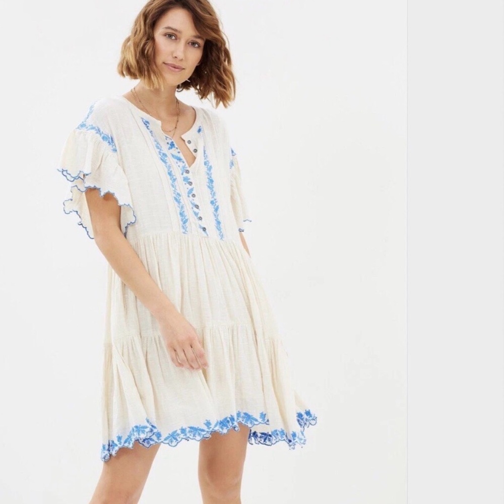 FREE PEOPLE Santiago Embroidered MiniDress Ivory XS - Picture 9 of 13